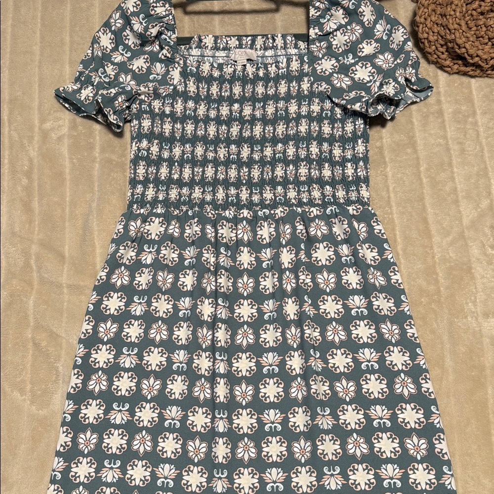 LOFT Green and White Mini Dress